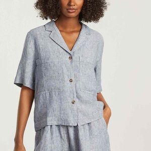 Everlane Striped Notch 100% Linen Boxy Button Up Large